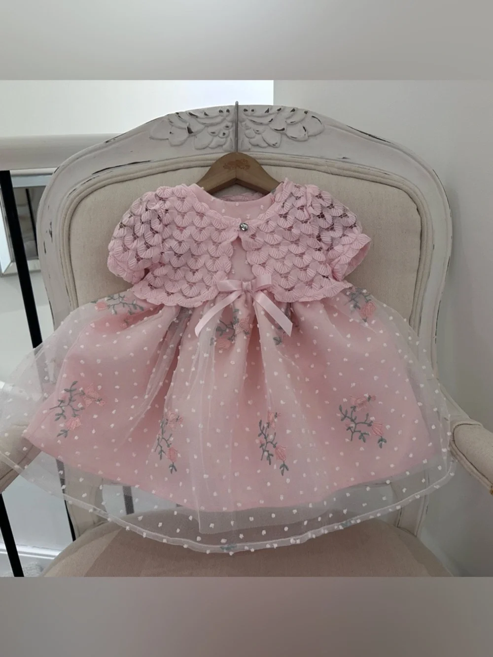 🦢 18 Mth Gorgeous Pink Tulle Princess Baby Dress with Matching Knit Bolero NWOT - Picture 15 of 16